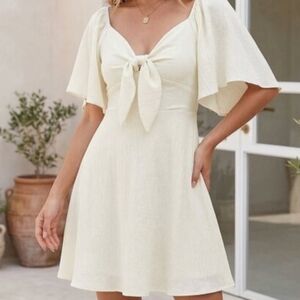 DOKOTOO- Tie-Front Flutter Sleeve Mini Dress